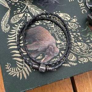 Pandora silvery braided double Leather Bracelet